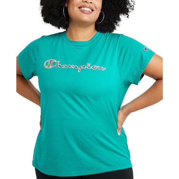 Women's Champion Plus Classic Tee, Brush Stroke Script Logo Green Reef 4X - Picture 1 of 3